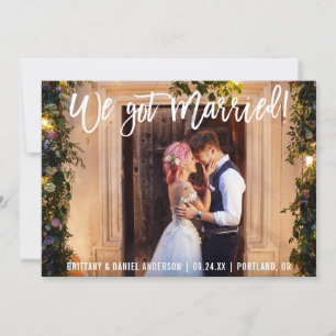 Brush Script Modern We Got Married Couple Photo Announcement