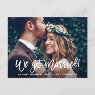 Brush Script Modern We Got Married Couple Photo Postcard