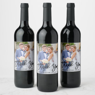 Brush Script Modern Wedding Thank You Photo Wine Label