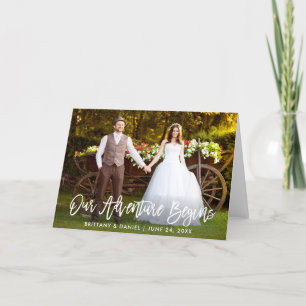 Brush Script Our Adventure Begins Wedding Fold Thank You Card