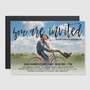 Brush Script Overlay Photo Wedding Magnetic Invitation