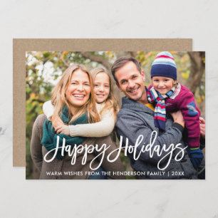 Brush Script Photo Happy Holidays Card Kraft