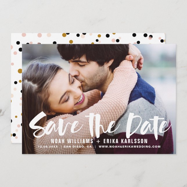 Brush Script Photo Save the Date Announcement (Front/Back)