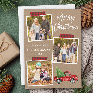 Brush Script Plaid Craft Tape Red Truck Kraft Holiday Card