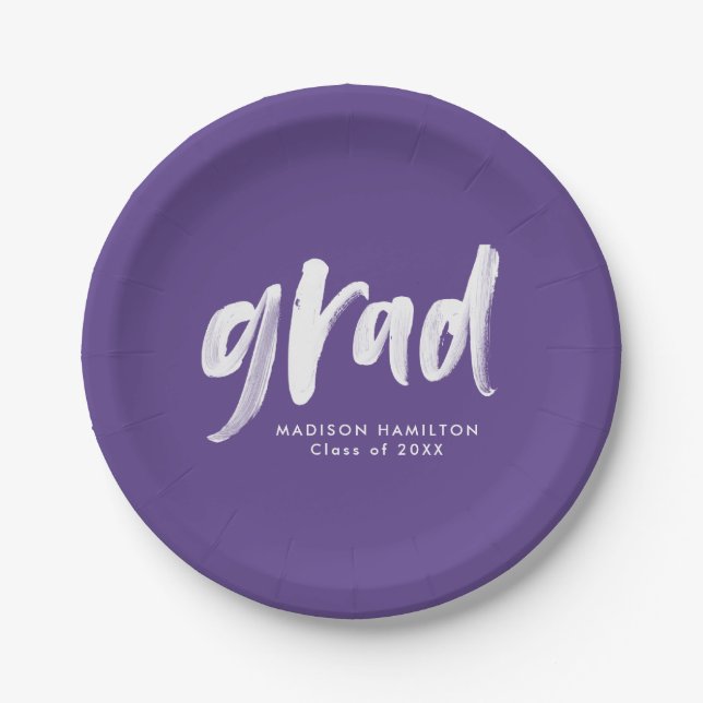 Brush Script Purple Graduation Paper Plate (Front)