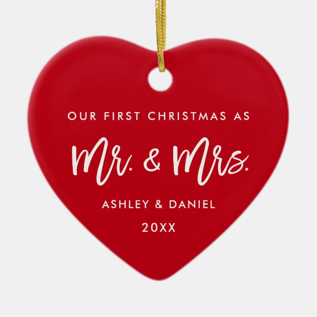 Brush Script Red First Christmas | Photo Back Ceramic Tree Decoration (Front)