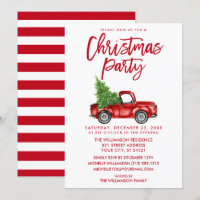 Brush Script Red Vintage Truck Christmas Party SW