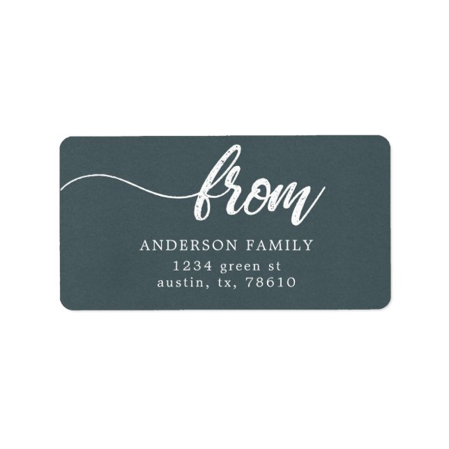 brush script return address family steel blue label (Front)