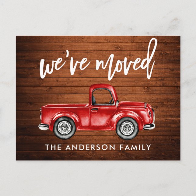 Brush Script Rustic Address Change Red Truck Postcard (Front)