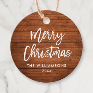 Brush Script Rustic Wood Christmas Favour Tags