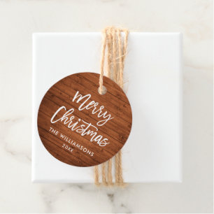 Brush Script Rustic Wood Christmas Star Twine Favour Tags