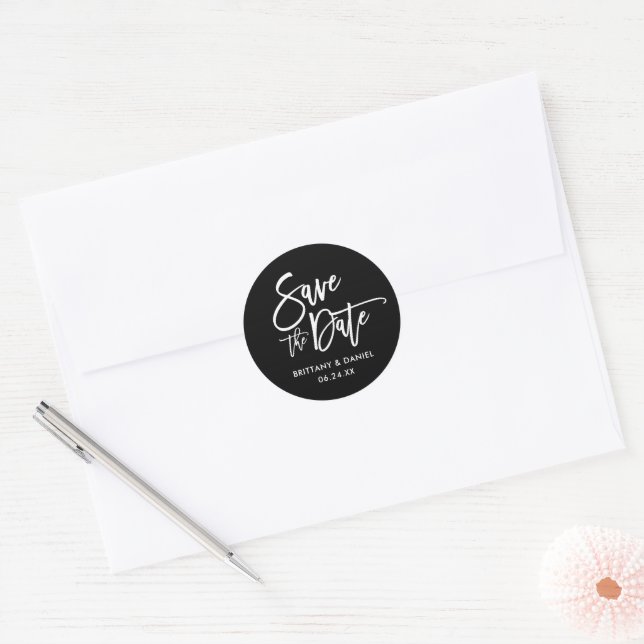 Brush Script Save The Date Black Envelope Seals (Envelope)