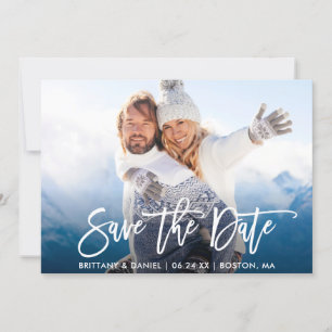 Brush Script Save The Date Couple Photo W Card