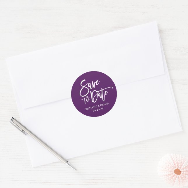 Brush Script Save The Date Purple Envelope Seals (Envelope)
