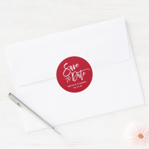 Brush Script Save The Date Red Envelope Seals