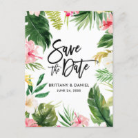 Brush Script  Save the Date Tropical Floral