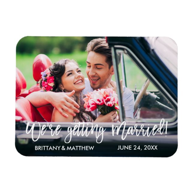 Brush Script Save the Date We're Getting Married Magnet (Horizontal)