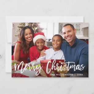 Brush Script Star Merry Christmas Family Photo Holiday Card