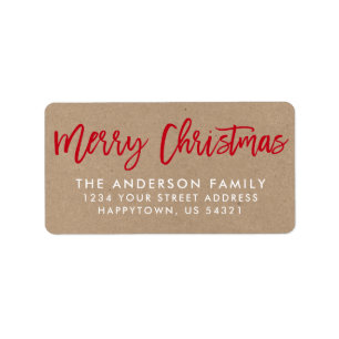Brush Script Star Merry Christmas Kraft Label