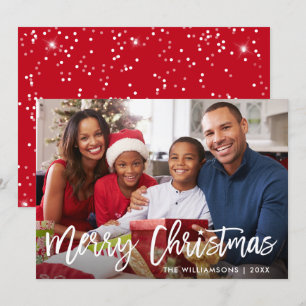 Brush Script Star Merry Christmas Photo Red Card
