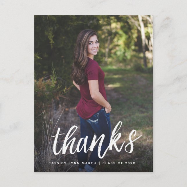 Brush Script Thanks Postcard / White (Front)