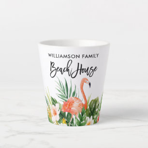 Brush Script Tropical Coral Floral Beach House Latte Mug