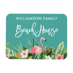 Brush Script Tropical Floral Family Beach House Magnet