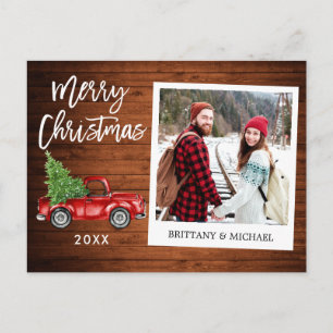 Brush Script Truck Instant Photo Wood Christmas Postcard