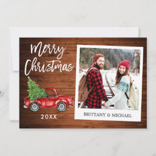 Brush Script Truck Wood Instant Photo Christmas Holiday Card