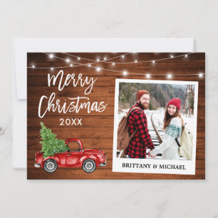 Brush Script Truck Wood Vintage Couple Christmas Holiday Card