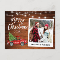 Brush Script Truck Wood Vintage Couple Christmas