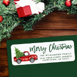 Brush Script Vintage Truck Christmas Green<br><div class="desc">Brush Script Watercolor Vintage Red Truck with Christmas Tree - Merry Christmas Family Return Address Label</div>
