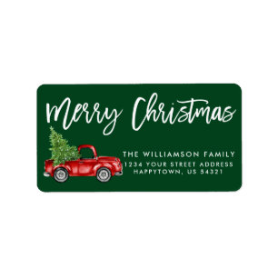 Brush Script Vintage Truck Christmas Green Label