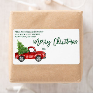 Brush Script Vintage Truck Christmas Green Mailing