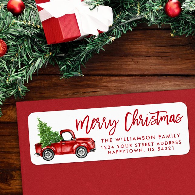 Brush Script Vintage Truck Christmas Red (Customize to change your personalized text size or style.)