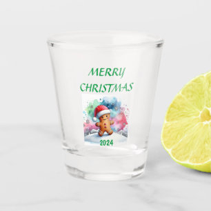 Brush Script Vintage Truck Christmas Red Label Shot Glass