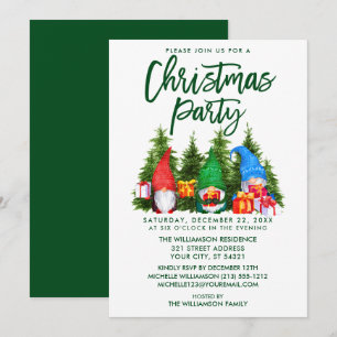 Brush Script Watercolor Gnomes Christmas Party Invitation