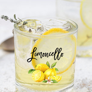 Brush Script Watercolor Lemons Limoncello Glass