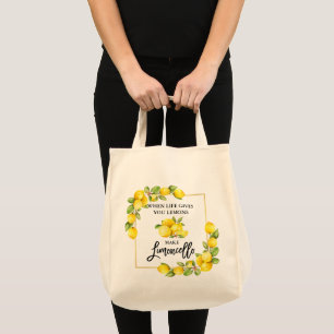 Brush Script Watercolor Lemons Limoncello Grocery Tote Bag