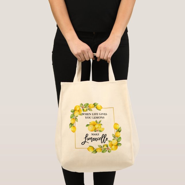 Brush Script Watercolor Lemons Limoncello Grocery Tote Bag (Front (Product))
