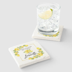 Brush Script Watercolor Lemons Limoncello Stone Coaster