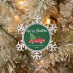 Brush Script Watercolor Vintage Truck Green Snowflake Pewter Christmas Ornament<br><div class="desc">Brush Script Watercolor Vintage Red Truck with Christmas Tree - Merry Christmas Ornament</div>