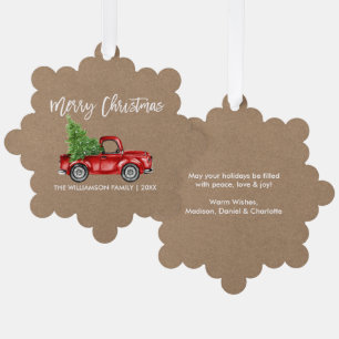 Brush Script Watercolor Vintage Truck Kraft Style Tree Decoration Card