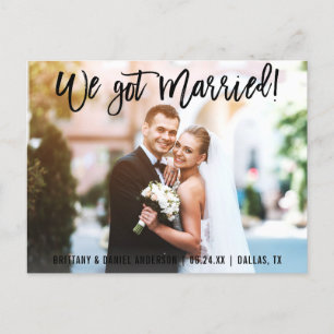 Brush Script We Got Married Couple Photo Postcard