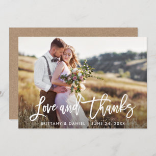 Brush Script Wedding Love and Thanks Kraft Card