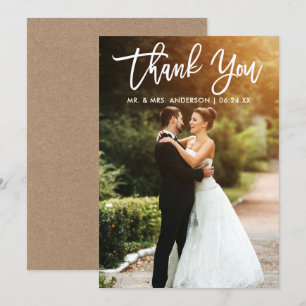 Brush Script Wedding Photo Kraft Thank You Card W