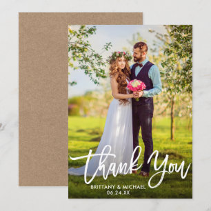 Brush Script Wedding Photo Kraft Thank You Card W