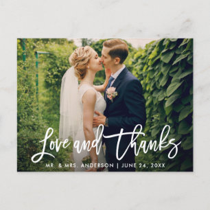 Brush Script Wedding Photo Love and Thanks Modern Postcard