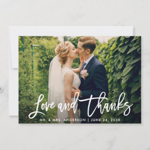 Brush Script Wedding Photo Love and Thanks Modern Thank You Card