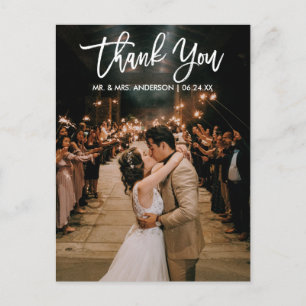 Brush Script Wedding Photo Thank You Modern Postcard